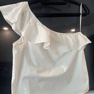 Banana Republic Ruffled Cotton One Shoulder Medium Top